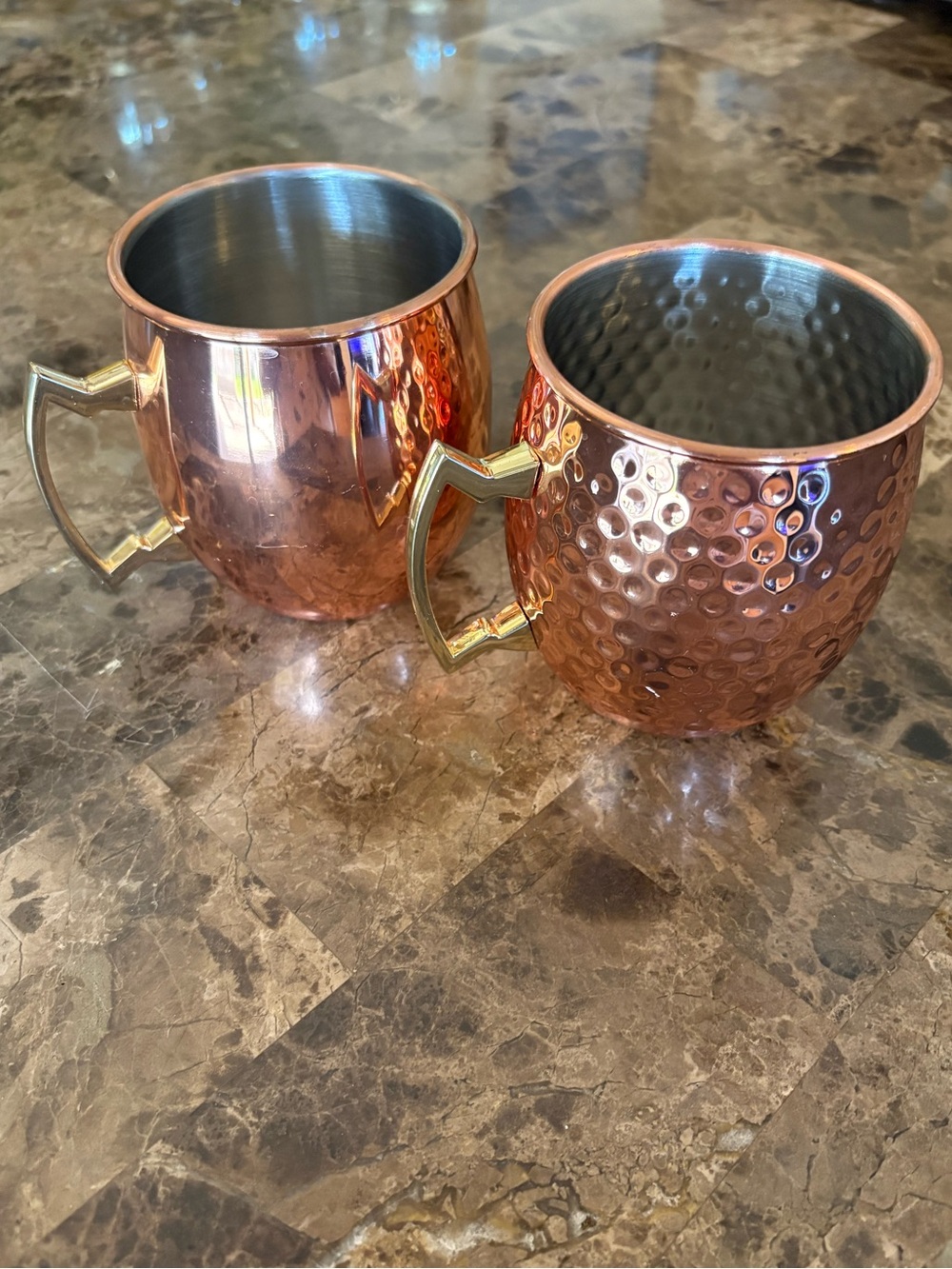 Copper-Finish Moscow Mule Mugs with Gold Handles - Set of 2. Like New!
